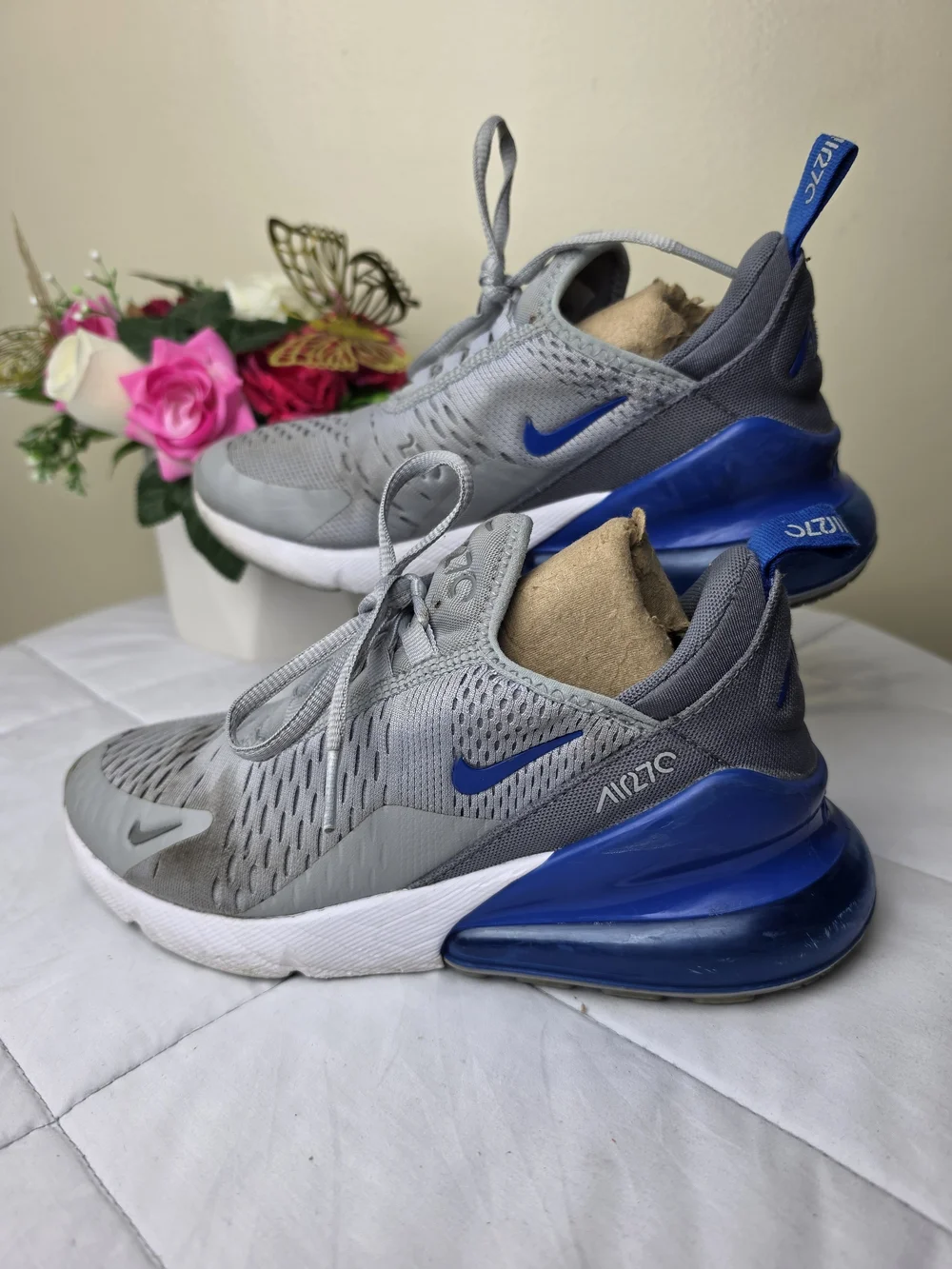 Nike Air Max 270 Grey & Blue Sneakers Big Boy Size Yy